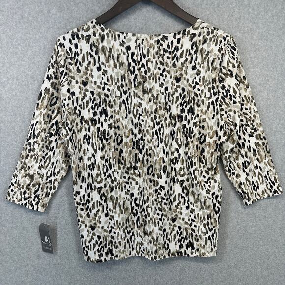 JM Collection Animal-Print Jacquard Top Womens Size PL Multicolor 3/4 Sleeve - Picture 2 of 13